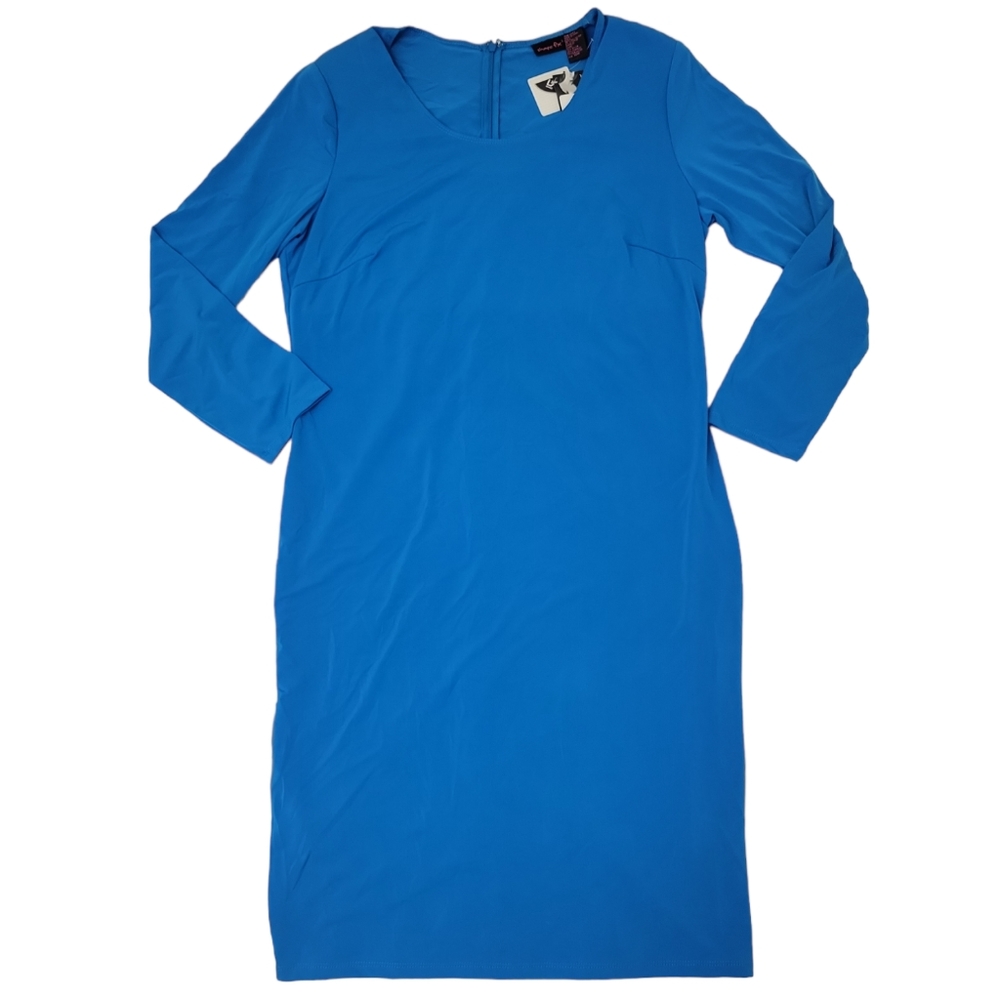 Shape FX Lycra 3/4 Sleeve Shapewear Dress w/ Shoulder Pads, Blue